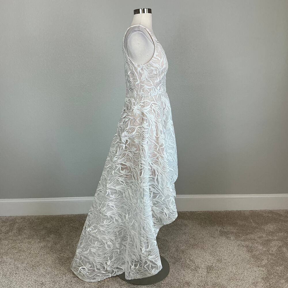 XSCAPE Lace High Low Sleeveless Evening Gown White and Pink Size 6 Formal Dress - Picture 5 of 13